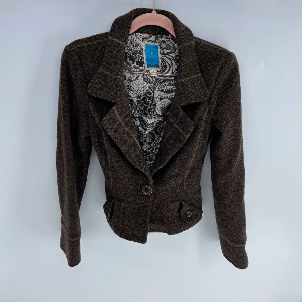 Anthropologie burning Torch Womens Brown geometric single button blazer XS